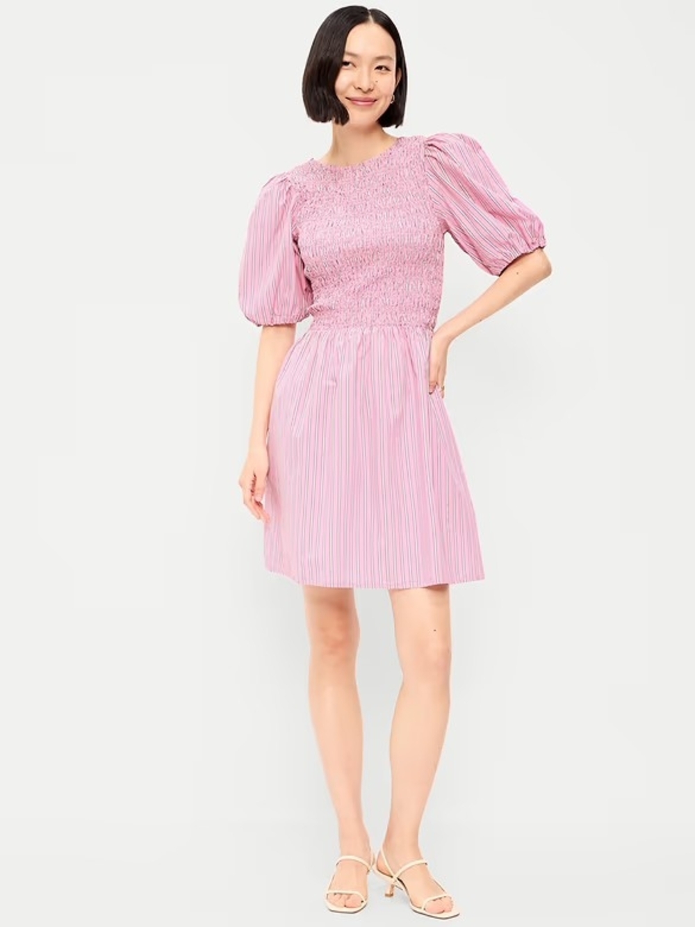 Old Navy Pink Smocked Puff-Sleeve Mini Dress